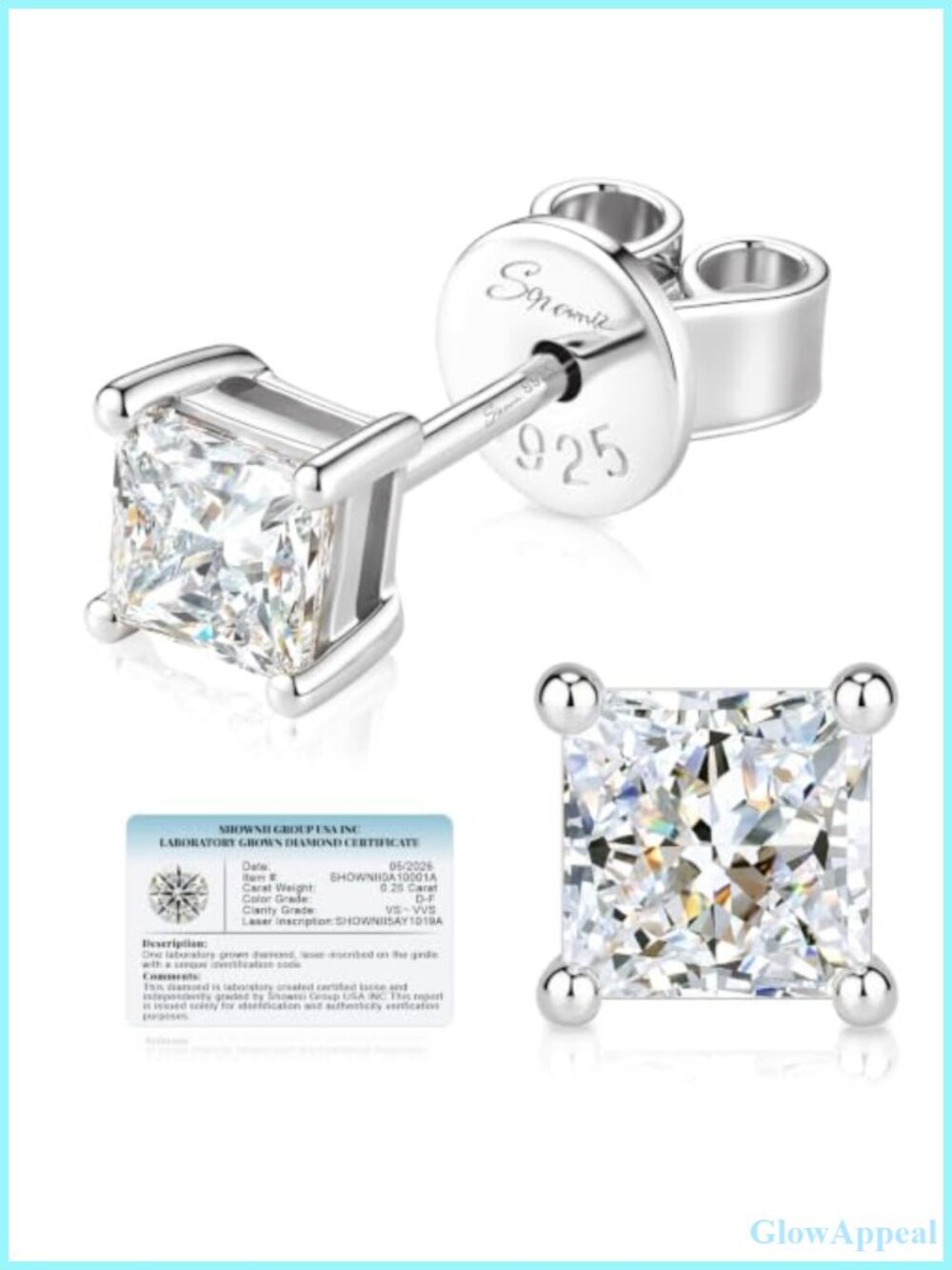 Princess Cut Lab Grown Diamond Stud Earrings 14K Gold Plated